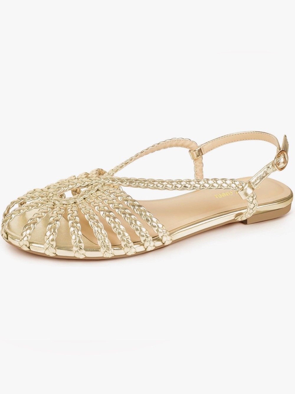 Women's Gold Braided Flat Sandals - Never Worn